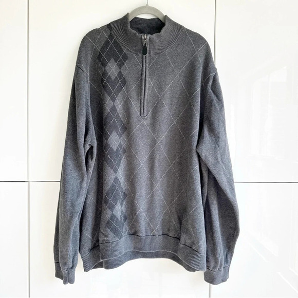 Walter Hagen Mens Golf Pullover Size XXL Gray Argyle 1/4 Zip Cotton - Picture 1 of 7